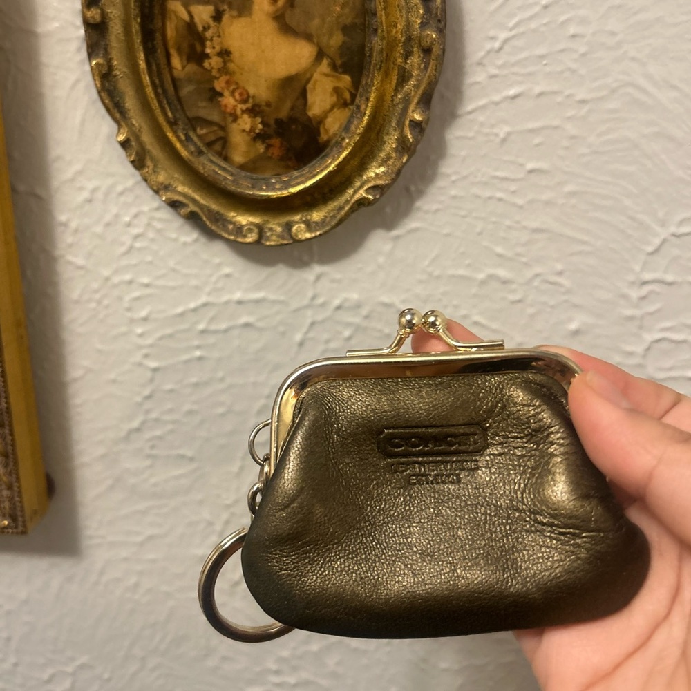 Coach Metallic Bronze Mini Kisslock Coin Pouch Charm Key Ring Fob